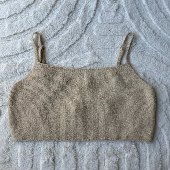 NEW Oak + Fort Knit Style Tan Crop Top Size S - Picture 1 of 4